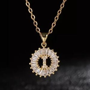 Gold Initial Crystal Sparkly Pendant Necklace A-Z